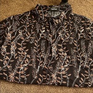 VatPave Black Leaf-Print Casual Button-Down Shirt